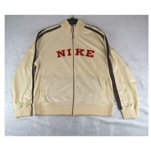 Nike Track Jacket Beige Brown Retro Full Zip Spellout Logo L VTG 2000s Rare